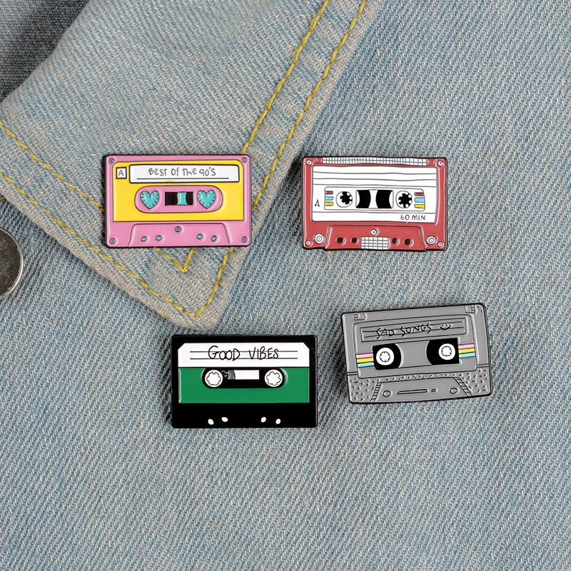 Vintage Nostalgic Cassette Enamel Pins - Available at 2Fast2See.co