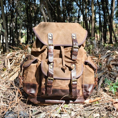 Vintage Backpack from Canvas & Cowhide for Hiking Camping - Available at 2Fast2See.co