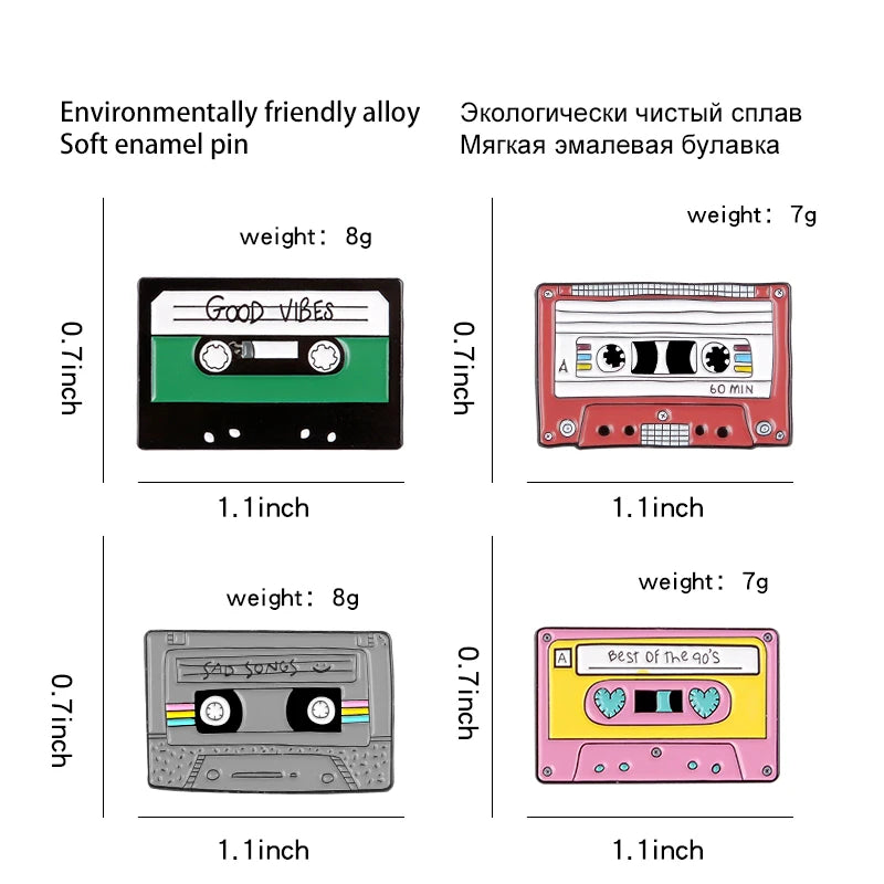 Vintage Nostalgic Cassette Enamel Pins - Available at 2Fast2See.co