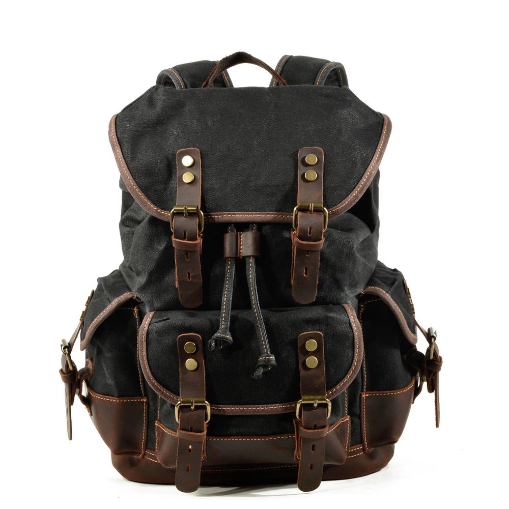 Vintage Backpack from Canvas & Cowhide for Hiking Camping - Black Available at 2Fast2See.co