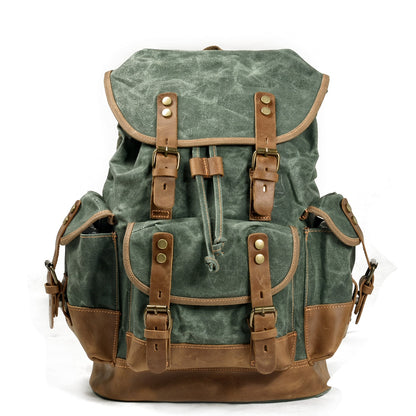Vintage Backpack from Canvas & Cowhide for Hiking Camping - Lake Green Available at 2Fast2See.co