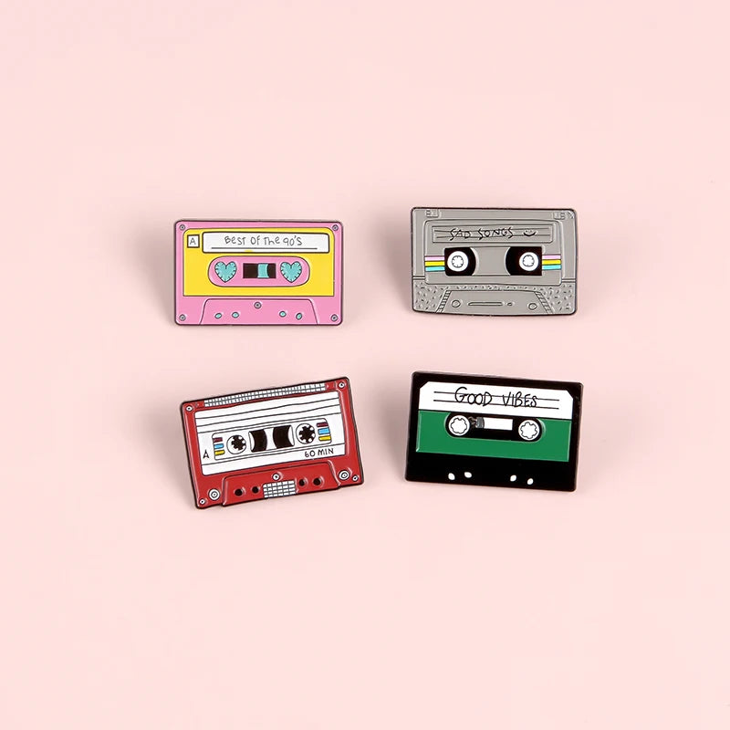 Vintage Nostalgic Cassette Enamel Pins - Available at 2Fast2See.co