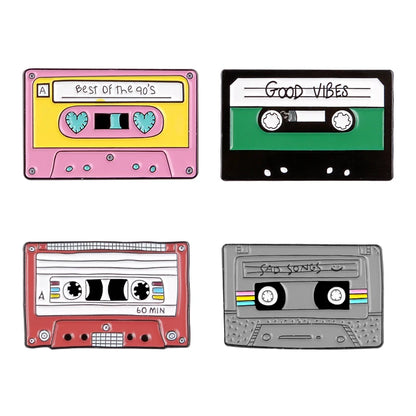 Vintage Nostalgic Cassette Enamel Pins - 4 Available at 2Fast2See.co