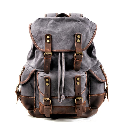 Vintage Backpack from Canvas & Cowhide for Hiking Camping - Gray Available at 2Fast2See.co