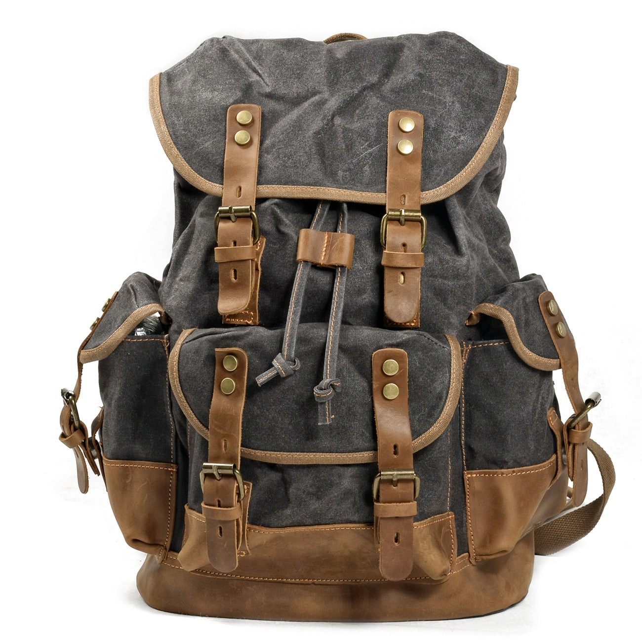 Vintage Backpack from Canvas & Cowhide for Hiking Camping - Dark Grey Available at 2Fast2See.co