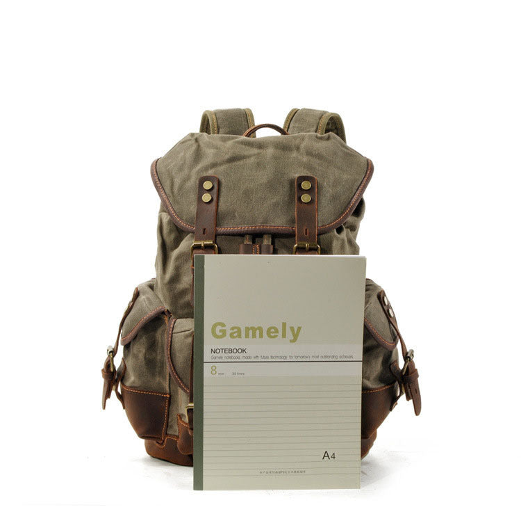 Vintage Backpack from Canvas & Cowhide for Hiking Camping - Available at 2Fast2See.co