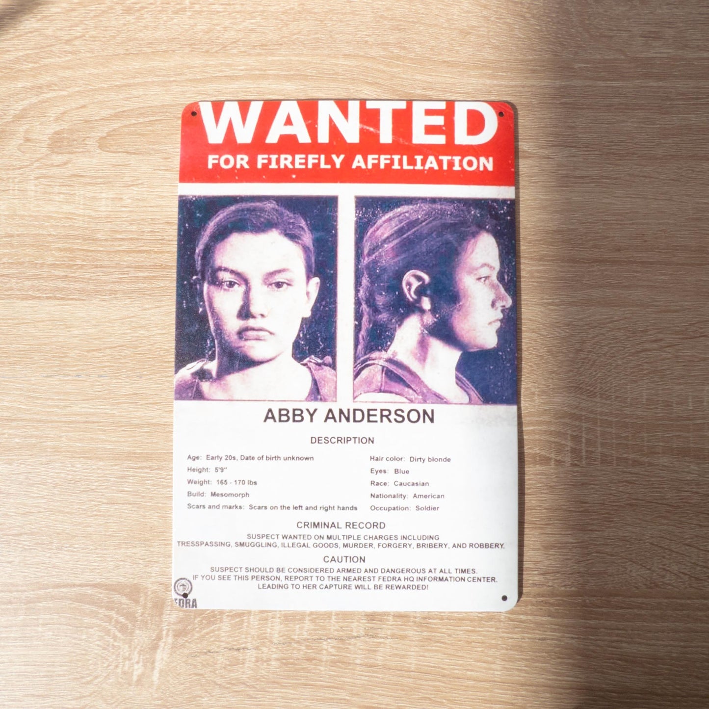 The Last of Us Abby Anderson Wanted Metal Wall Sign