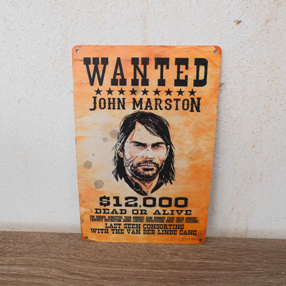 Red Dead Redemption II John Marston Wanted Fugitive Metal Wall Sign