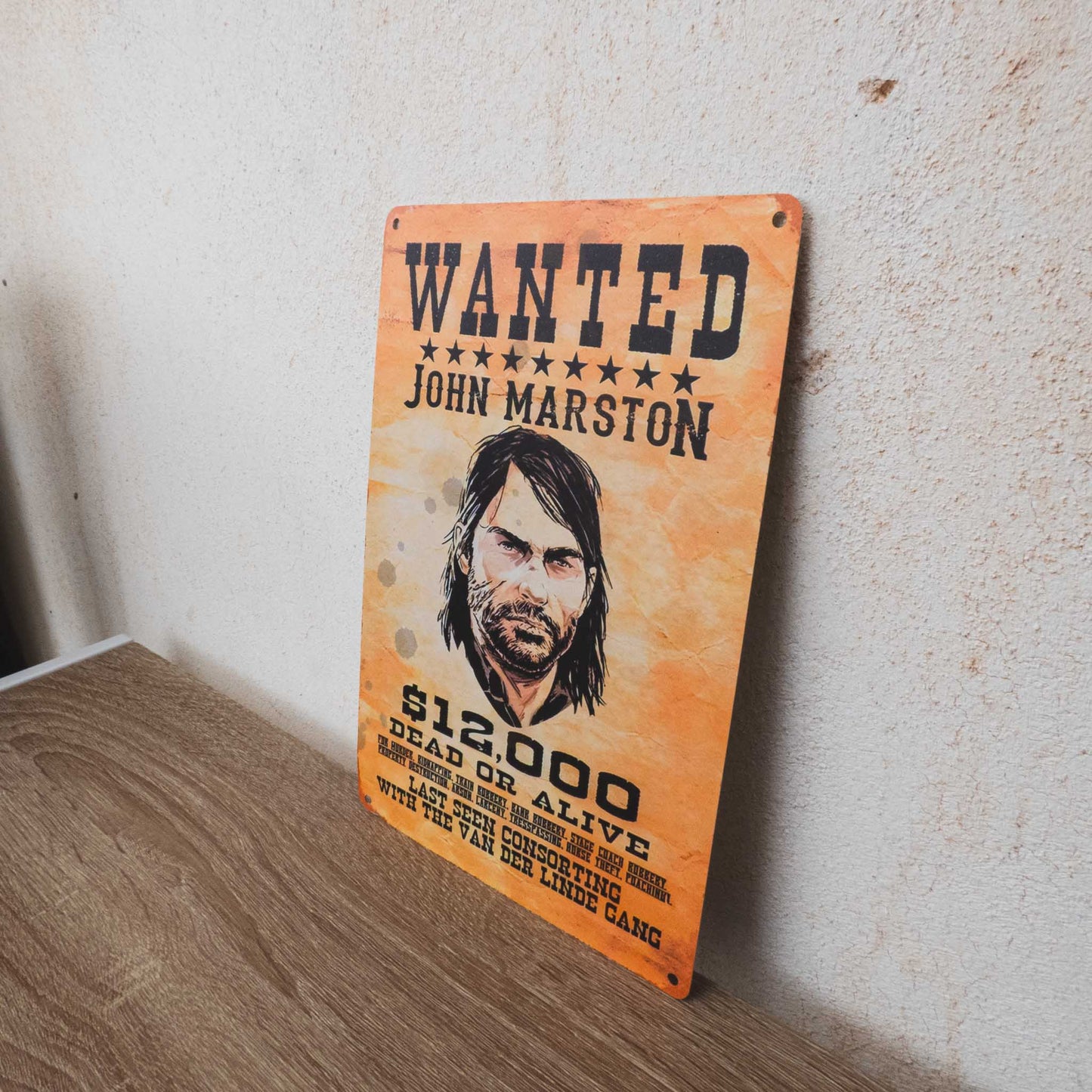 Red Dead Redemption II John Marston Wanted Fugitive Metal Wall Sign