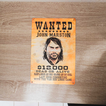 Red Dead Redemption II John Marston Wanted Fugitive Metal Wall Sign