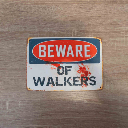 Telltales The Walking Dead Beware  of Walkers Metallic Wall Sign