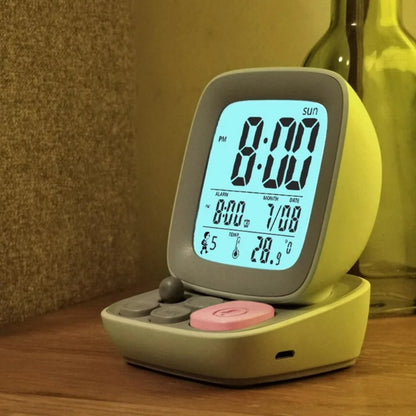 Retro Digital Alarm Clock with Lamp - Small Silent Electronic Bedside Table Clock