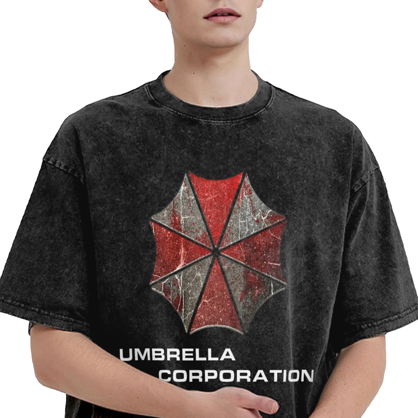 Resident Evil Umbrella Corporation Pure Cotton Washed T Shirt Short Sleeve Tee