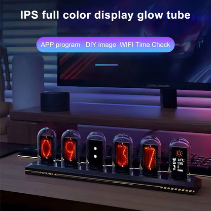 Retro RGB Nixie Tube Clock with LED Glow - IPS Color Screen, DIY Analog Digital Tube