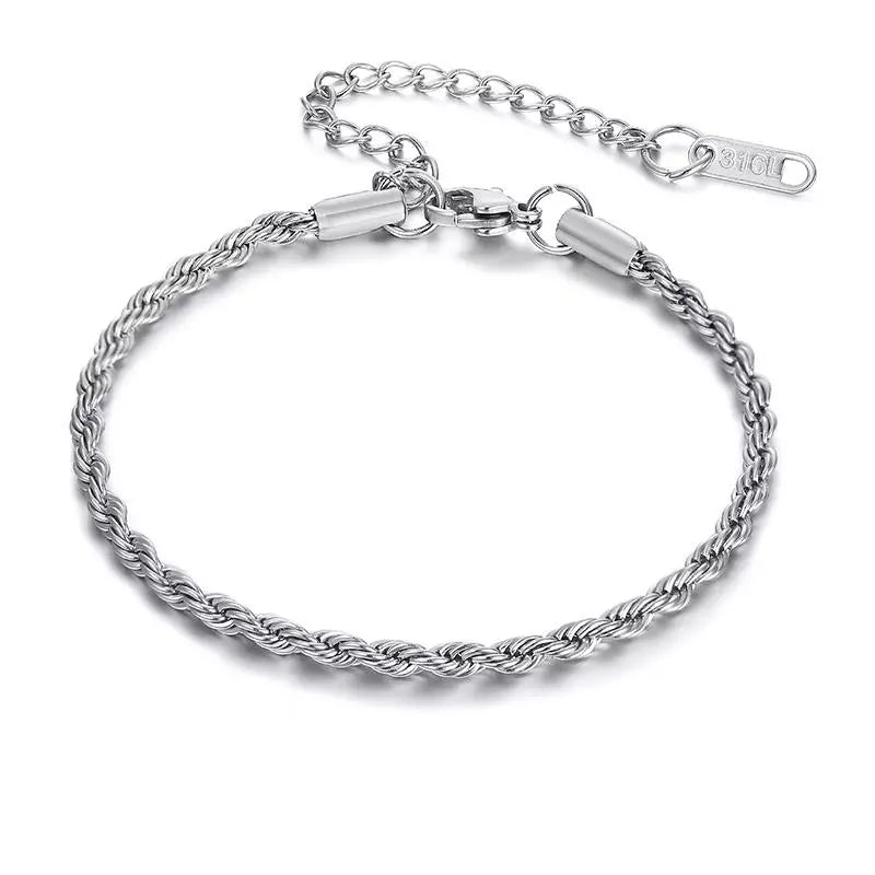 Stainless Steel Bracelet 16cm Adjustable For Men Gold & Silver - Silver / 5mm Available at 2Fast2See.co