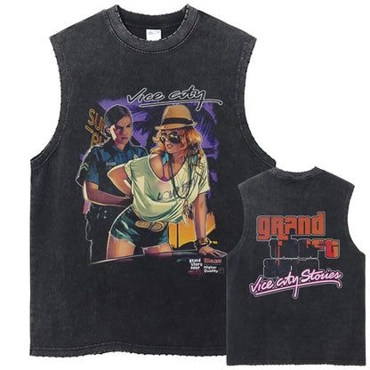 Grand Theft Auto Vice City Retro Vintage Washed Tank Top Sleeveless Tshirt