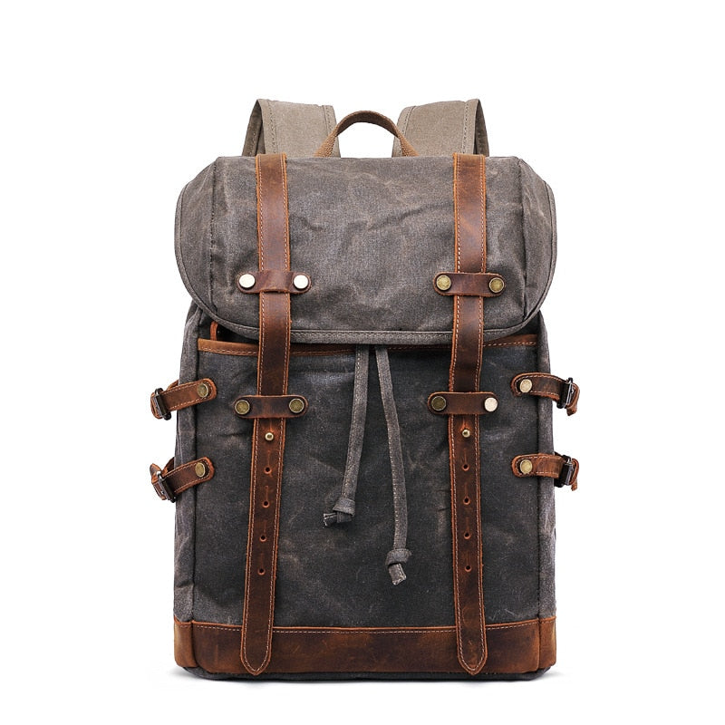 Waxed Canvas & Leather Outdoor Backpack - Army Green +Gift Available at 2Fast2See.co
