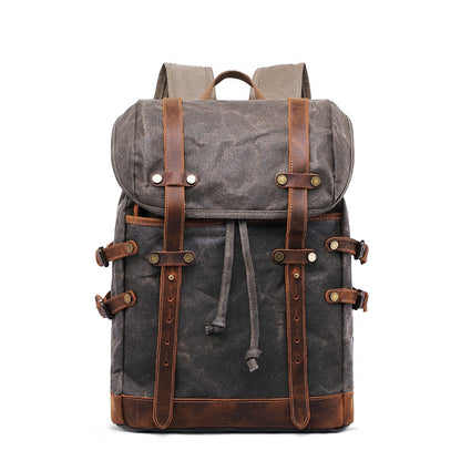 Waxed Canvas & Leather Outdoor Backpack - Army Green +Gift Available at 2Fast2See.co