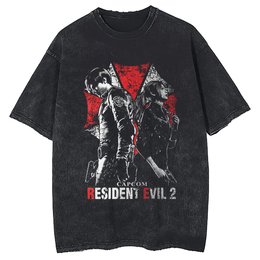 Resident Evil 2 Video Game Inspired Washed Black T-shirt - M Available at 2Fast2See.co