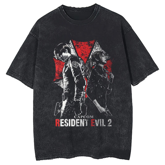 Resident Evil 2 Video Game Inspired Washed Black T-shirt
