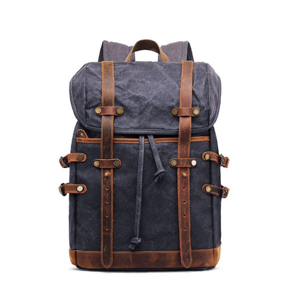 Waxed Canvas & Leather Outdoor Backpack - Gray +Gift Available at 2Fast2See.co