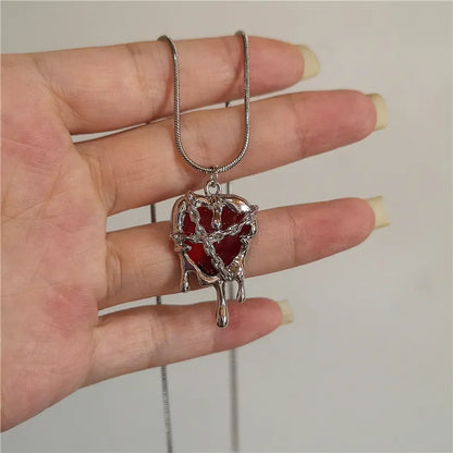 Vintage Red Heart Pendant Chains & Necklaces For Women Men Aesthetic Gothic Jewelry