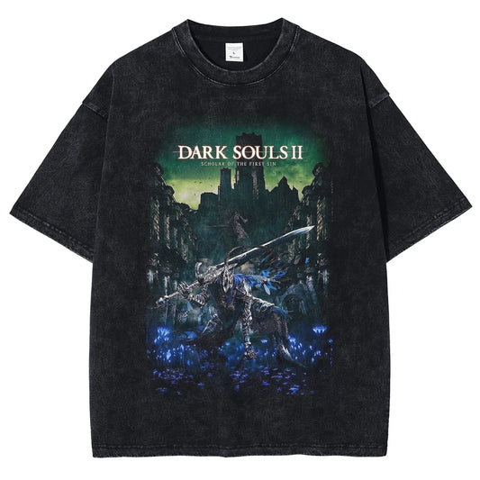 Dark Souls II Video Game Inspired Washed Vintage Tshirt - Vintage Black / S Available at 2Fast2See.co