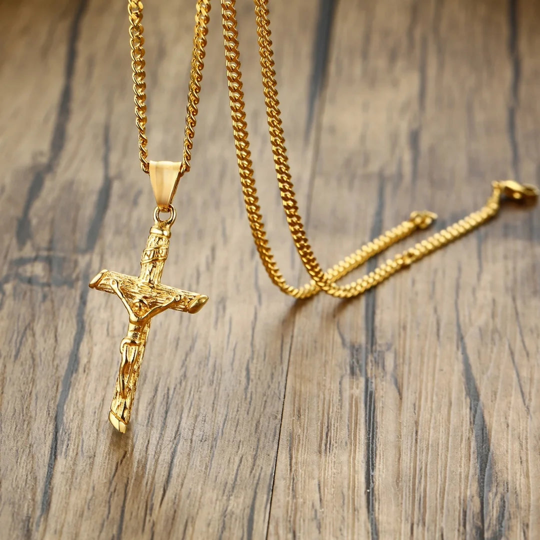 Stainless Steel Cross Jesus Christ Gold Necklace Jewelry Gift