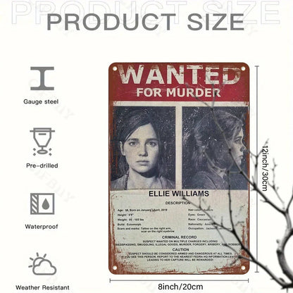 Wanted for Murder Ellie Williams Metal Sign Vintage