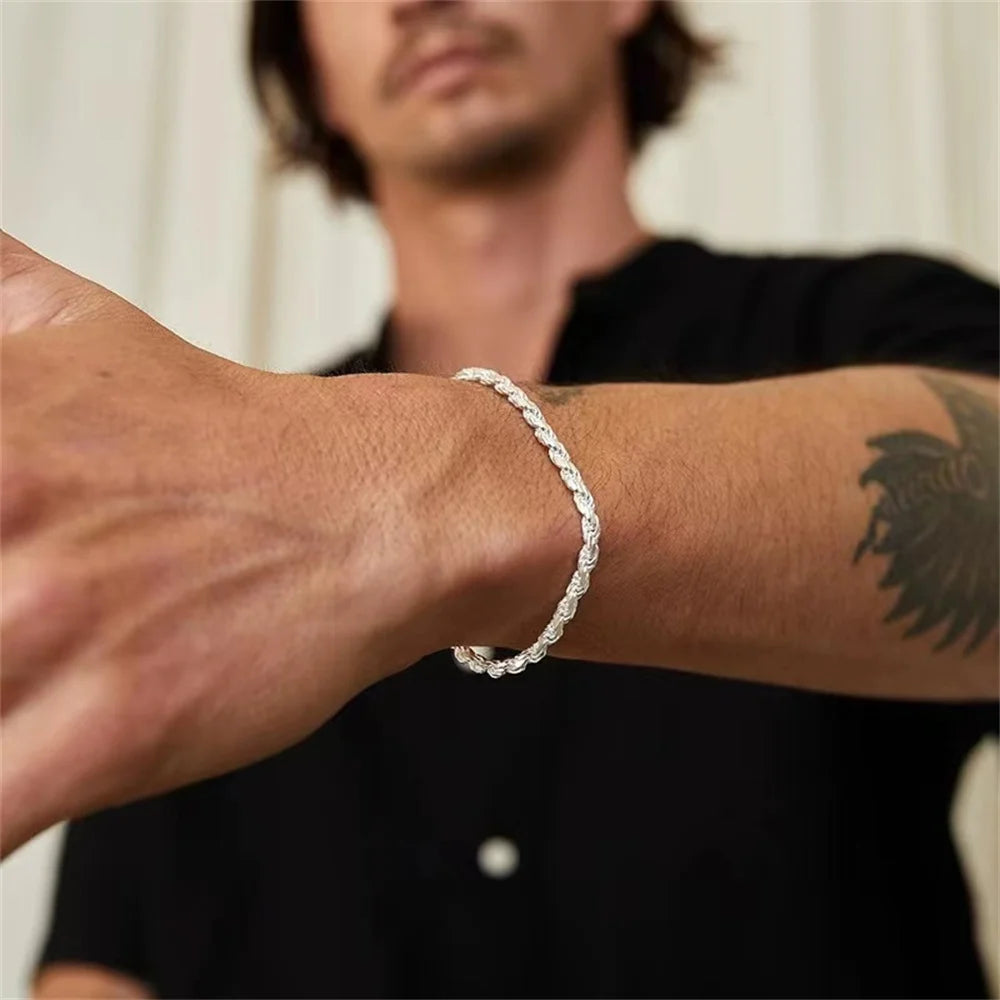 Casual Stainless Steel Luxury Retro Bracelet Men Jewelry Gift - 3mm Silver / 18cm Available at 2Fast2See.co