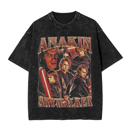 Anakin Skywalker Washed Tshirt Vintage 100% Cotton Printed Top - Vintage Black / S Available at 2Fast2See.co