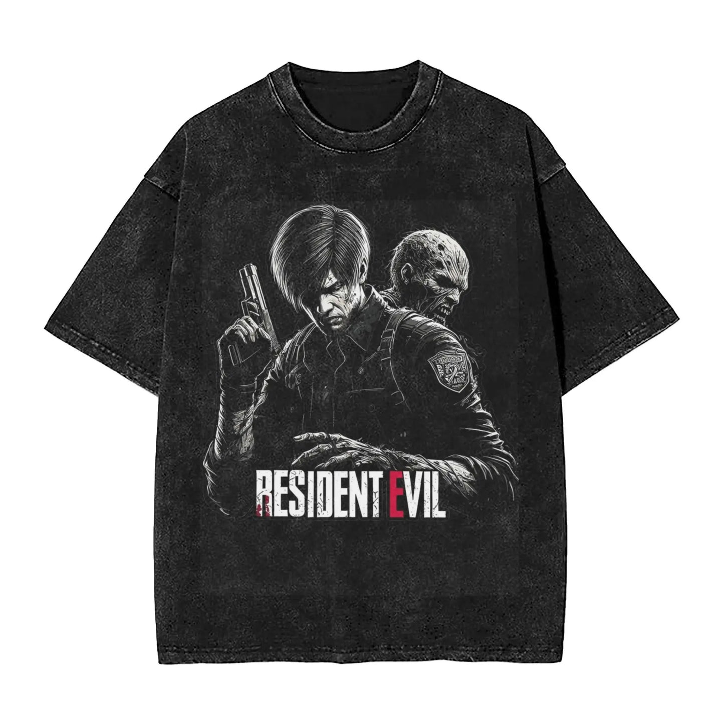 Resident Evil Washed Tshirt Leon Kennedy Retro Tee - Vintage Black / S Available at 2Fast2See.co