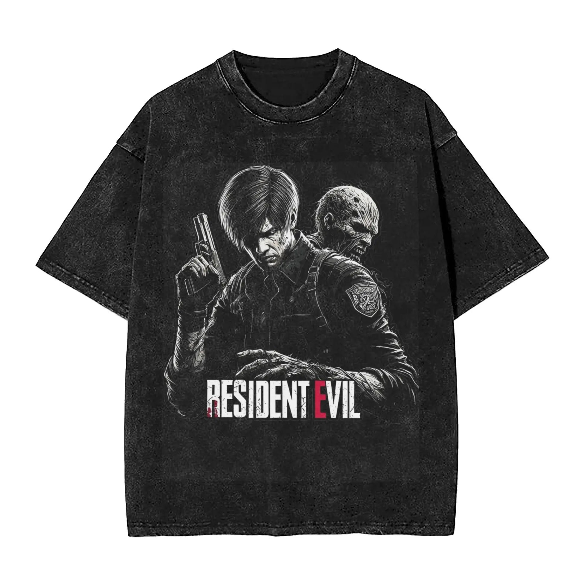Resident Evil Washed Tshirt Leon Kennedy Retro Tee - Vintage Black / S Available at 2Fast2See.co