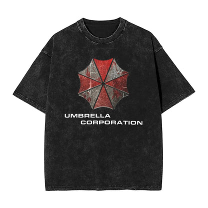 Resident Evil Umbrella Corporation Pure Cotton Washed T Shirt Short Sleeve Tee