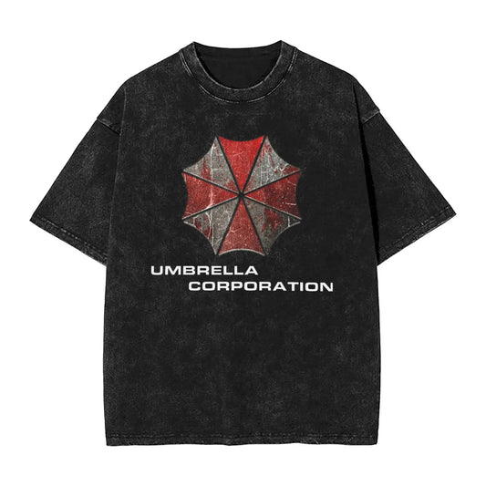 Resident Evil Umbrella Corporation Pure Cotton Washed T Shirt Short Sleeve Tee