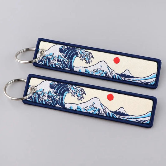 Japanese Keychains Artistic Waves Drawing Embroidery Keytags 3x13cm - 1 / 3cmX13 cm Available at 2Fast2See.co