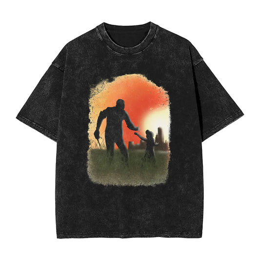 Telltale's The Walking Dead Vintage Washed Tshirt Lee and Clementine - Vintage Black / S Available at 2Fast2See.co