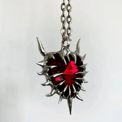 Dark Gothic Thorn Red Heart Pendant