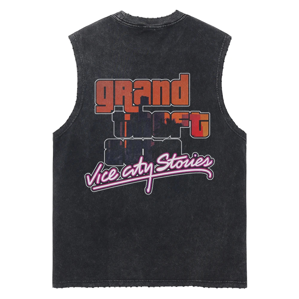 Grand Theft Auto Vice City Retro Vintage Washed Tank Top Sleeveless Tshirt