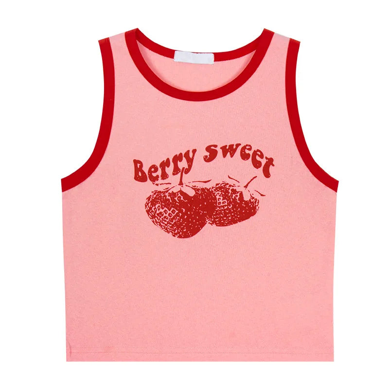 90s Vintage Crop Top Berry Sweet Summer Tank Top