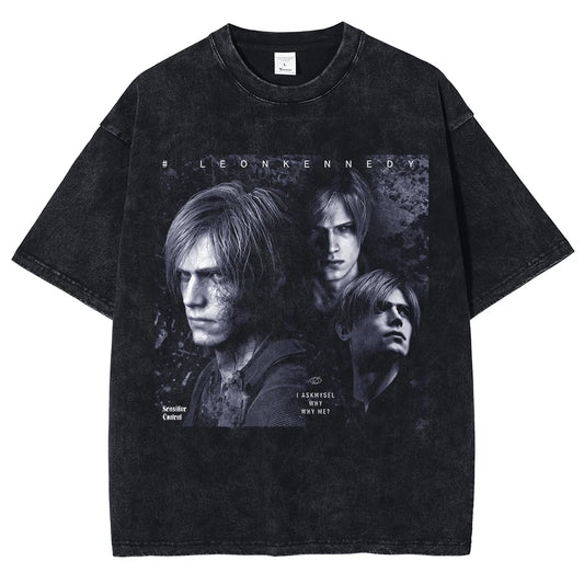 Residen Evil Vintage Leon Kennedy Washed Cotton Tshirt