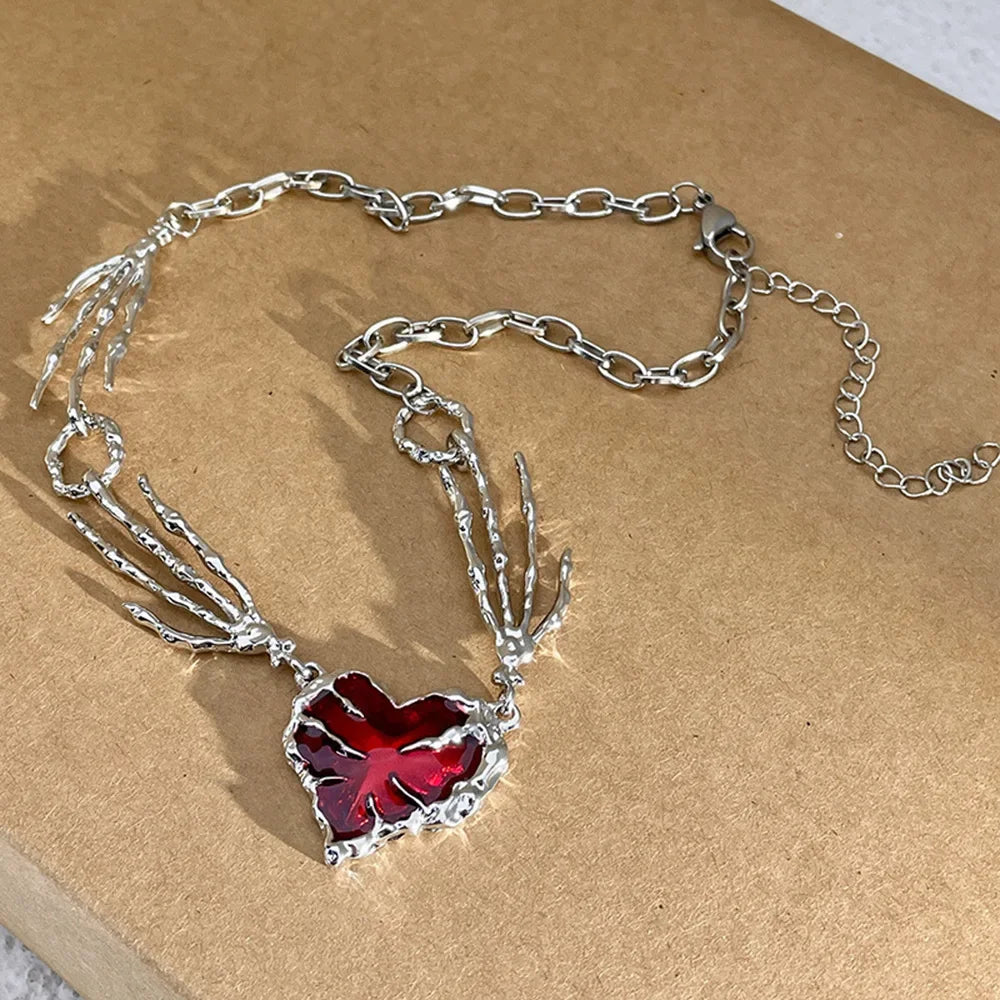 Gothic Red Peach Heart Pendant Necklace for Women