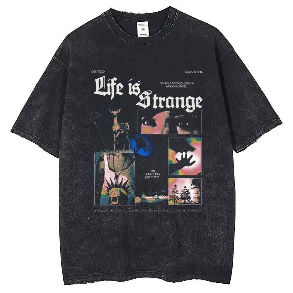Life Is Strange Cotton Tshirt Short Sleeve Vintage Tee - Vintage Black / XS Available at 2Fast2See.co