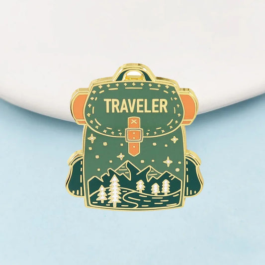Traveler Backpack Lapel Pin Green Camping Outdoors