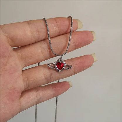 Vintage Red Heart Pendant Chains & Necklaces For Women Men Aesthetic Gothic Jewelry