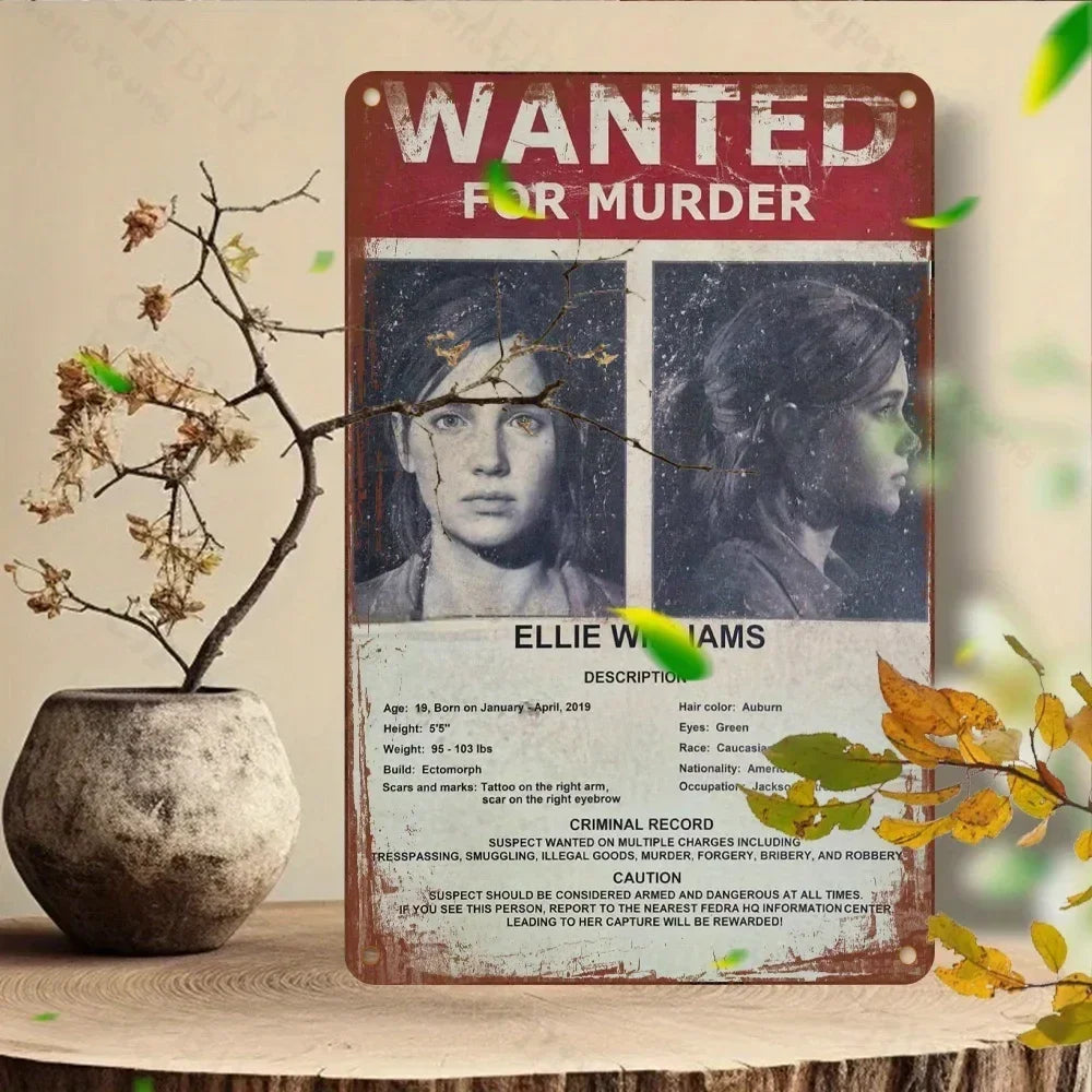 Wanted for Murder Ellie Williams Metal Sign Vintage