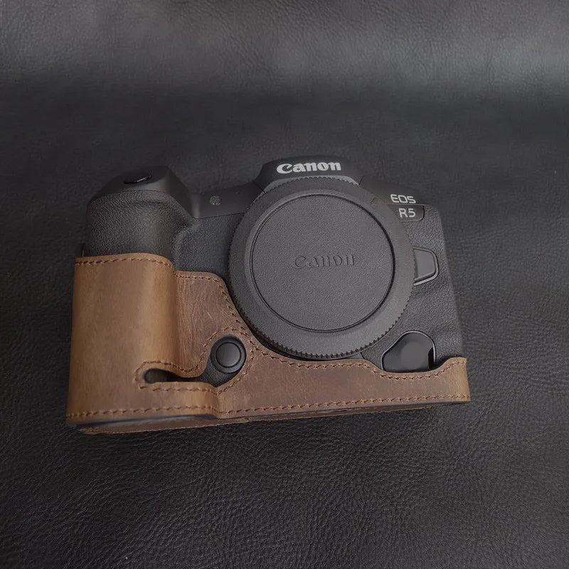 Leather Camera Case - Canon EOS R5 R6 - FMW Brown Available at 2Fast2See.co