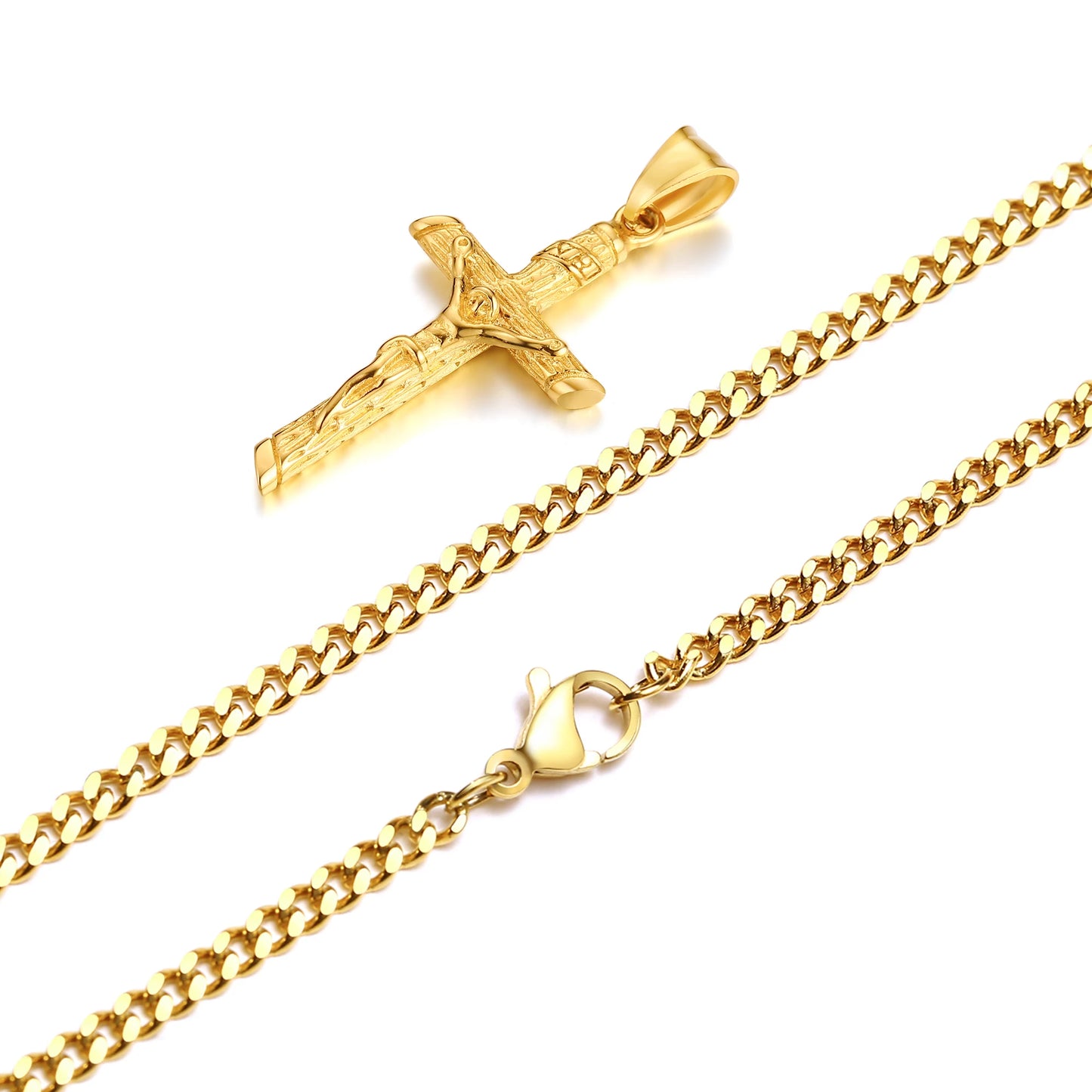 Stainless Steel Cross Jesus Christ Gold Necklace Jewelry Gift
