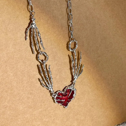 Gothic Red Peach Heart Pendant Necklace for Women