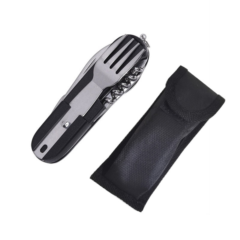 Stainless Steel Outdoor Eating Multitool - Travel Kit - Black Available at 2Fast2See.co